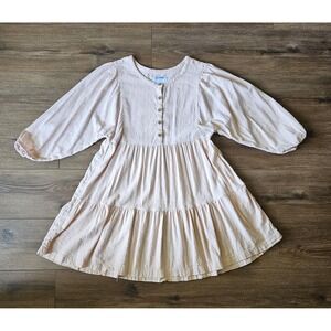 Old Navy Dress Girls XL Peach Pink Textured Peasant Tiered School Long Sleeve
